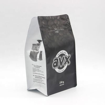 شراء أكياس القهوة السوداء بطاقة ألومنيوم مخصصة كيس كيس أسفل مسطح للكهوفة online manufacture