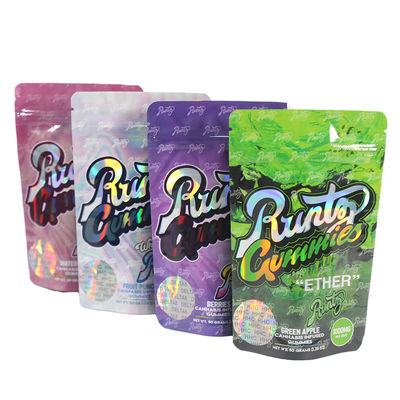 PET Ziplock Stand Up Poch حزمة سطحية لامعة هولوغرافية